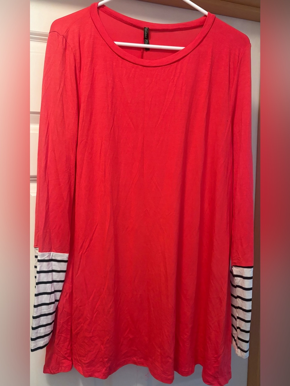 Poliana Plus Long Sleeved Tunic Red With Striped Sleeves Size 2X